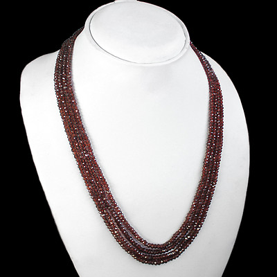 #ad GENUINE UNIQUE 275.00 CTS NATURAL FACETED RED GARNET 4 STRAND NECKLACE DG $22.67