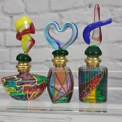 #ad Vintage Murano Glass Art Deco Stained Glass Perfume Bottles Figural Tops Lot 3 $59.99