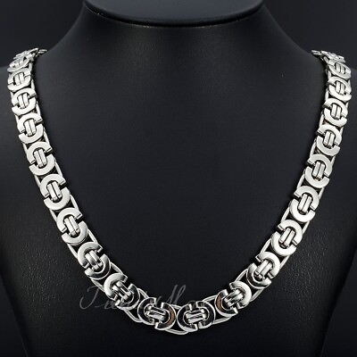 11mm Men#x27;s Silver Flat Byzantine Chain Necklace 316L Stainless Steel 18quot; 36quot; HOT $11.99