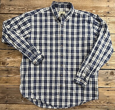 #ad Eddie Bauer Long Sleeve Button Shirt Mens XL Tall Ultra Long Blue Plaid $21.95