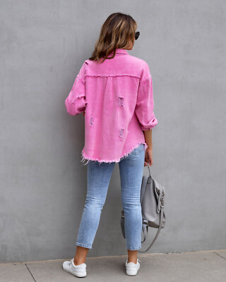 #ad Fashion Ripped Shirt Jacket Female Autumn And Spring Casual Tops Womens Clothing $31.00