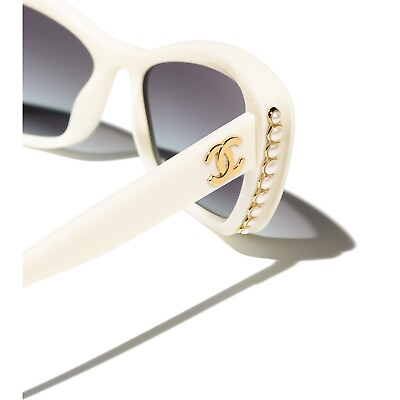 #ad Chanel 5481H 1255 S6 Sunglasses Creamy White w Glass Pearls Gold CC Logo $250.00