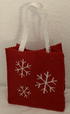 #ad Small Felt Christmas Gift Bag Red With White Snowflakes $2.99