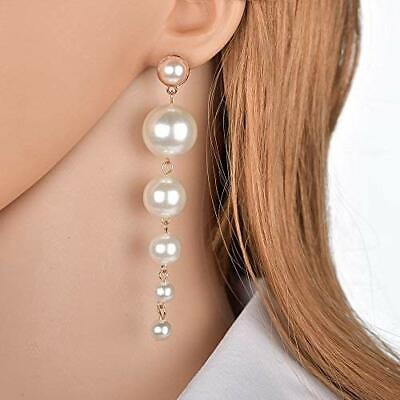 #ad Pearl Dangle Earring Women#x27;s Fashion Earring White Pearl Ear Drop Long Earring $6.95