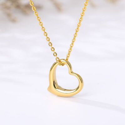 #ad Hollow Heart Necklace Love Shape Pendant Link Chain Necklaces Women Jewelry Gift $19.82