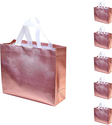 #ad Set of 5 Reusable Gift Bags with Handles Glossy Reusable Grocery Shopping Bag Ba $11.70