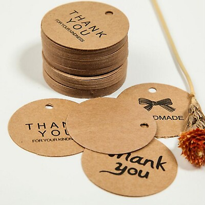 #ad 100 Brown Kraft Paper Hang Tags Price Gift Cards Round 42mm Wedding Party Favor $3.69