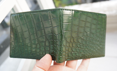 #ad Genuine Alligator Crocodile Leather Skin Men Bifold Wallet Handmade Green #T20 $56.90