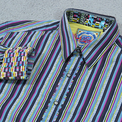 #ad Robert Graham Shirt Mens Large Multicolor Abstract Wild Crazy Design Flip Cuff $34.95