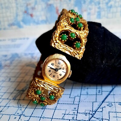 #ad Vintage Pilgrim Automatic 17 Jewels Women#x27;s Watch Hidden Face Gold Tone Bangle 1 $93.75