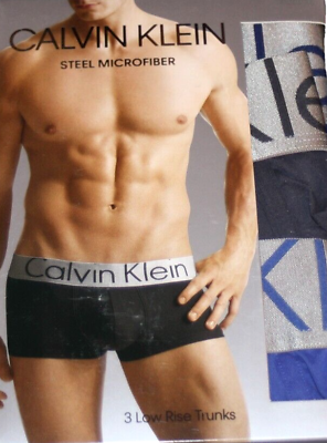 MENS Calvin Klein STEEL MICROFIBER 3 pack LOW RISE TRUNKS BLACK BLUE S NIB $59 $39.99
