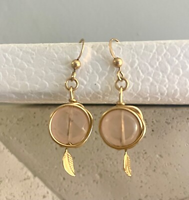 #ad Handmade Rose Quartz Drop Earrings Gold Plated $3.90