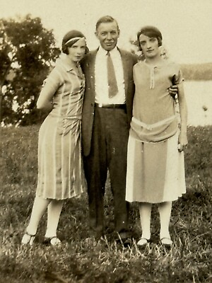 #ad 1Q Photograph Man Posing With Two Beautiful Women Pretty Ladies 1920#x27;s Fashion $17.50
