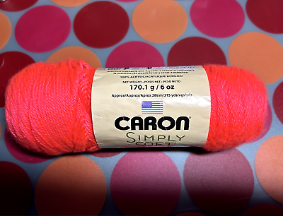 #ad 1 Skein CARON SIMPLY SOFT Acrylic Yarn Color 9772 NEON CORAL 6 oz $4.49