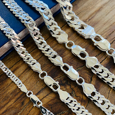 #ad Real Solid 925 Sterling Silver Double Cuban Mens Boys Chain Bracelet or Necklace $49.99