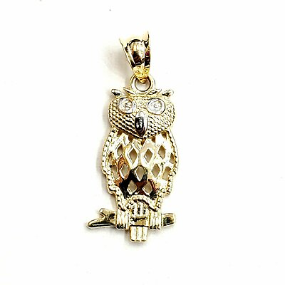 #ad 14k yellow gold owl full body pendant charm gift fine jewelry diamond cut 1.4g $115.00