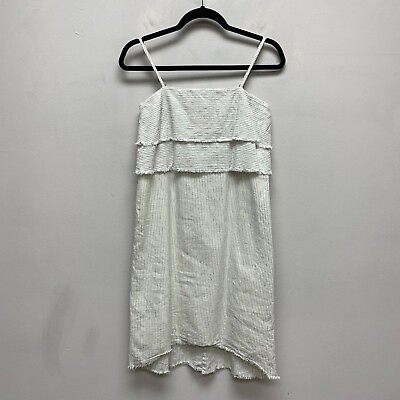 #ad Zara Basic Z1975 Denim Womens Off White Striped Layered Adjustable Cami Dress XS $14.21