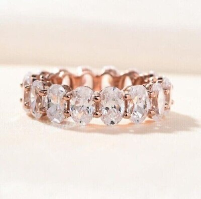 7.00Ct Oval Cut Moissanite Full Eternity Wedding Band Ring 14K Rose Gold Plated $125.99