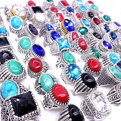 #ad Wholesale Lot 20pcs Mix Stone Fashion Jewelry Rings for Men Women Gifts Party $14.92