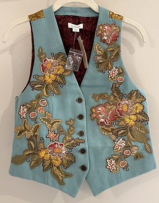 #ad NWT Sundance Catalog Blue Embroidered “Phoebe Floral Best” Size XS $178 $49.99
