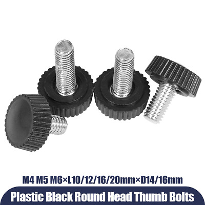 #ad Plastic Black Round Head Thumb Bolts Knurled Head Knob Grips Thumbscrew M4 M5 M6 $1.79