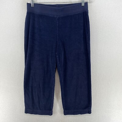 #ad TALBOTS Pants MP Petite Terry Capri Elastic Waist Cotton Blend Blue $17.49