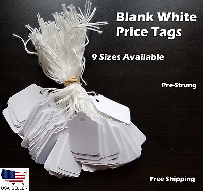 #ad Blank White Merchandise Price Tags w String Retail Strung Jewelry 100 1000 pcs $0.99