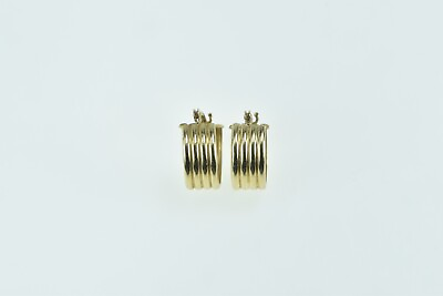 #ad 14K 12.1mm Grooved Vintage Squared Hoop Earrings Yellow Gold *38 $89.95
