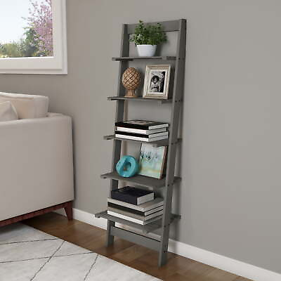 #ad 5 Tier Ladder Bookshelf Leaning Decorative Shelves for Display Wood Accent Home $35.64