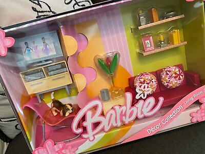 #ad Barbie Decor Collection Living Room Set 2005 COUCH CHAIR DOG TV STAND TABLE NEW $99.99