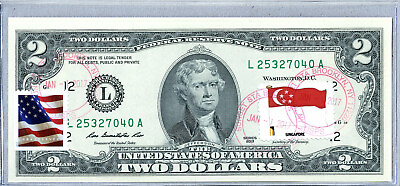 #ad Two Dollar Bill Unc Paper Money US Currency Notes Business Gift Flag Singapore $149.95