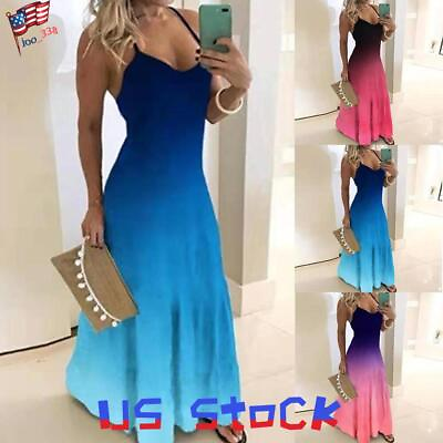 #ad Womens Boho Floral Beach Maxi Sundress Ladies Summer Holiday Strappy Long Dress $16.46