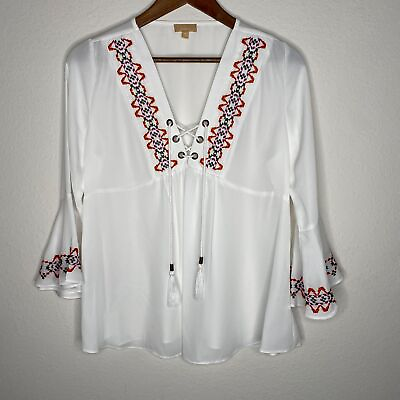#ad NWOT Takara Bell Sleeve embroidered blouse Sz M $15.99