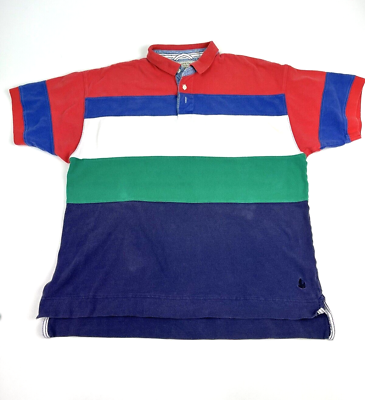 #ad VTG AMERICAN EAGLE OUTFITTERS POLO SHIRT RED WHITE GREEN BLUE STRIPES sz Large $16.99