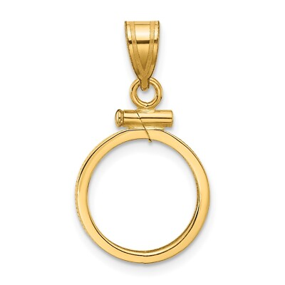 #ad 14k Yellow Gold 14mm Polished Screw Top Coin Bezel Pendant $144.99