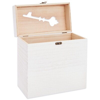 #ad Rustic Wooden Wedding Card Box with Lock and Slot for Reception White 9.8x5x10 $25.49