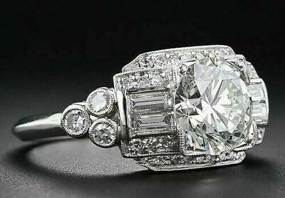 #ad Art Deco Style 2.80Ct Old European Cut Engagement Silver Ring Real Moissanite $159.30