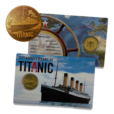 #ad Titanic 111th Anniversary Gold Coin 1 1000 Ounce Chad $26.95
