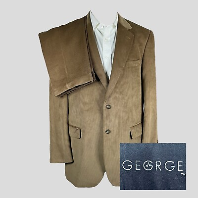 #ad George by Walmart 2 Piece Suit Mens 44L 34x32 Tan Corduroy Two Button Pleated $53.55