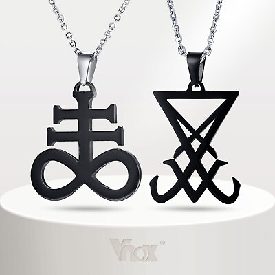 #ad Vnox Sigil of Lucifer Pendant Necklace Satanic Amulet Inverted Crucifix Cross $16.99