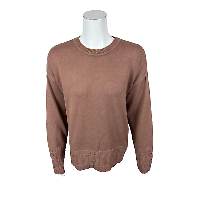 #ad Isaac Mizrahi Pullover Crew Neck Sweater w Novelty Trim Solid Brown Medium Size $54.99