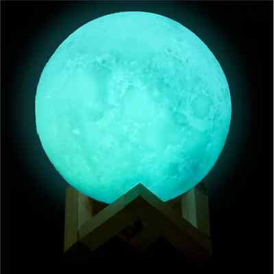 #ad 3D Print Color Changing Moon Lamp with Wood Stand remote control $16.13