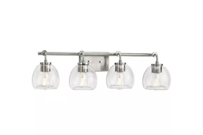 #ad Caisson 31.87 in. 4 Light Brushed Nickel Clear Glass Bath Vanity Light $129.99