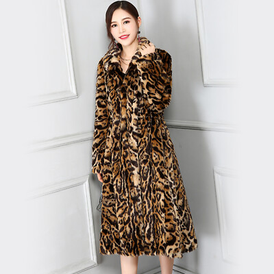 #ad Chic Women Leopard Mink Fur Swing Coat Long Warm Trench Outwear Winter Party New $109.54