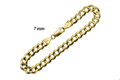 #ad 14k Solid Yellow Gold Cuban Link Bracelet 7mm Men#x27;s Women Size 8 inch $544.60