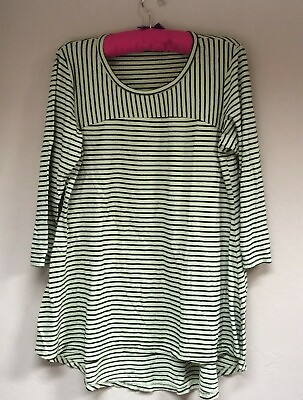 #ad Cut Loose Womens Yellow Black Striped 3 4 Sleeve Hi Low Tunic Top Size XL Casual $32.69