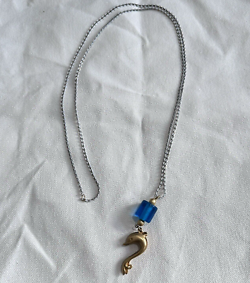 #ad Chain Dolphin Pendant Necklace Blue Bead Long Statement Fun $5.00