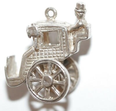 #ad Vintage Sterling Silver Moving Hansom Cab Horse Carriage Bracelet Charm 6g $24.99