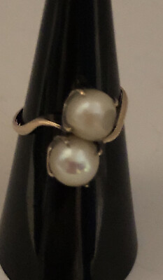 #ad VINTAGE 14K DOUBLE PEARL RING SIZE 6.5 $174.99