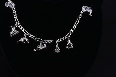 #ad ITALY STERLING CHARM BRACELET WITH X5 CHARMS FINE VINTAGE 7329 $40.00